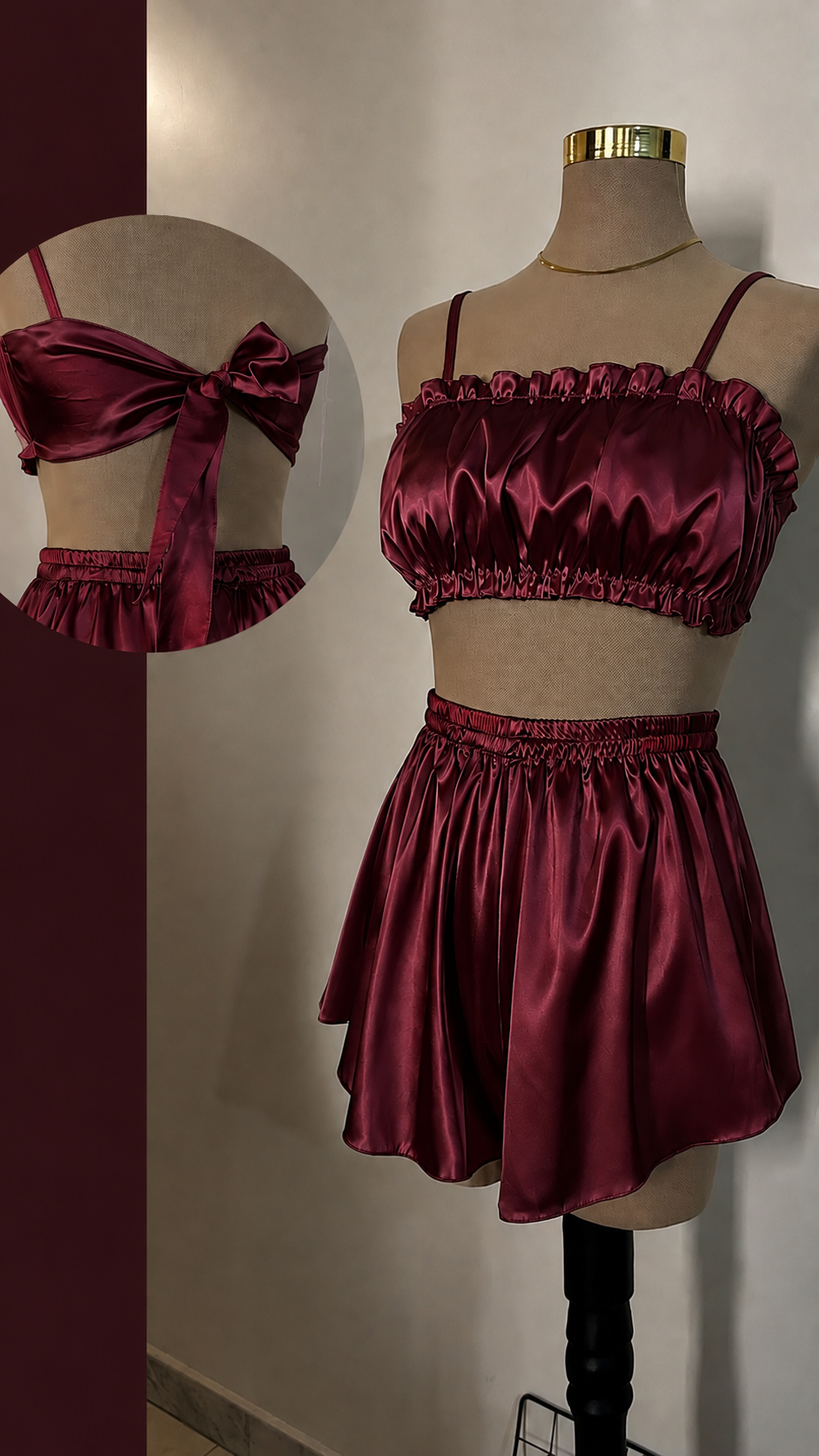 Luna Satin 3-Piece Set – Top, Shorts & Scrunchie - One Size