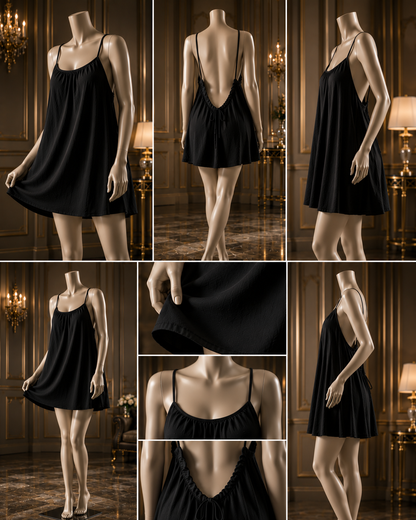 Célora backless linen mini dress, close-up of the linen fabric