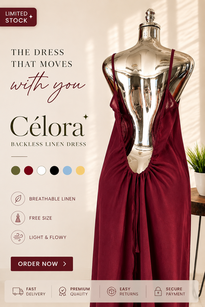 Célora backless linen maxi dress in burgundy, Free Size, front view