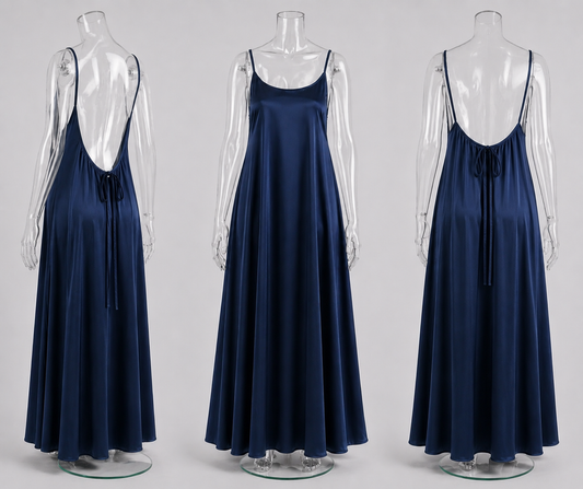 Semi-Backless Satin Home Dress –(Free Size) ستان