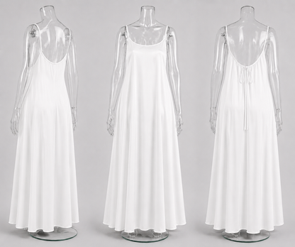 Célora semi-backless satin home dress, side view