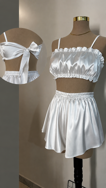 Luna Satin 3-Piece Set – Top, Shorts & Scrunchie - One Size
