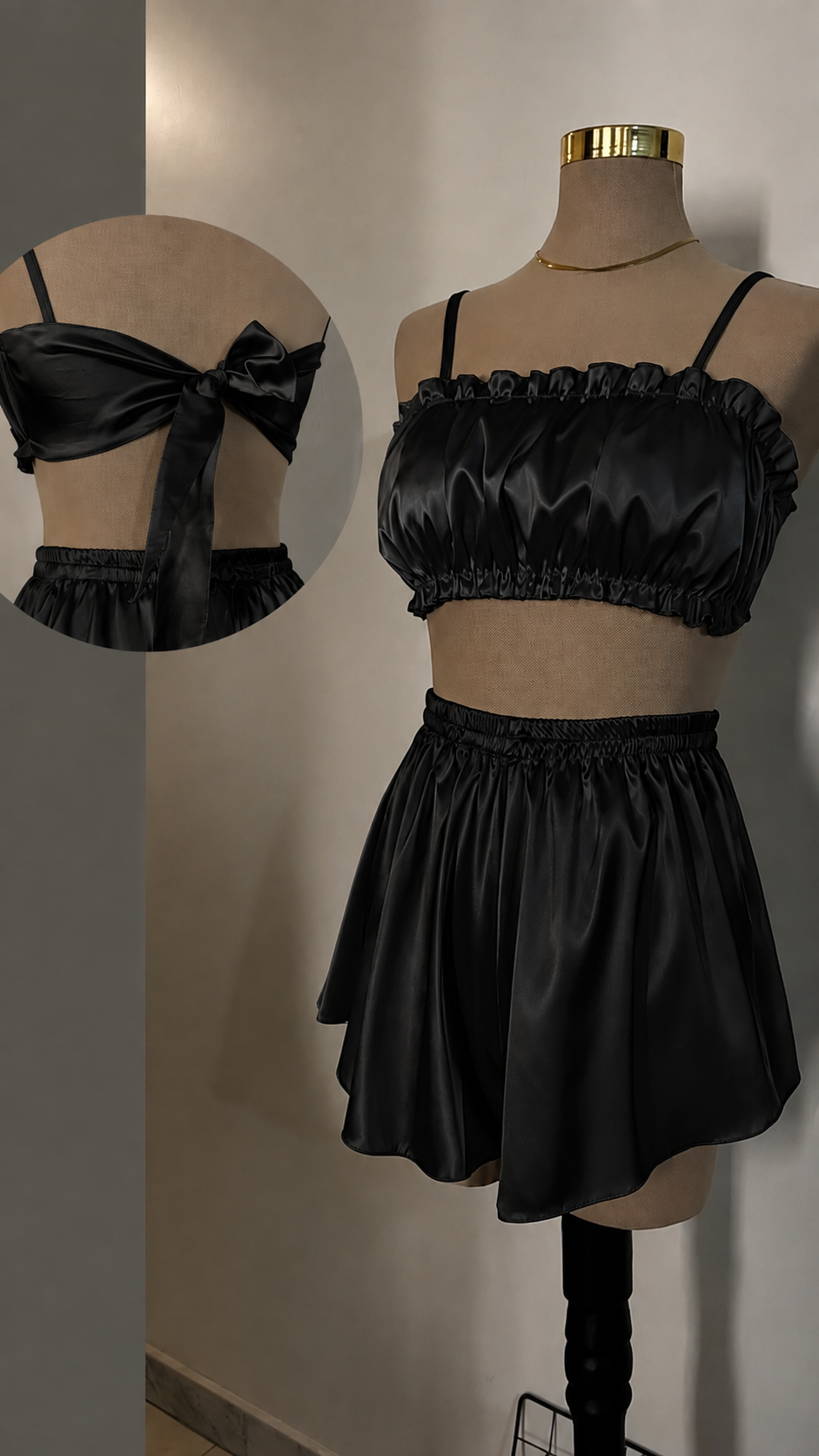 Luna Satin 3-Piece Set – Top, Shorts & Scrunchie - One Size