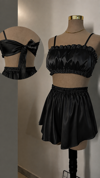 Luna Satin 3-Piece Set – Top, Shorts & Scrunchie - One Size