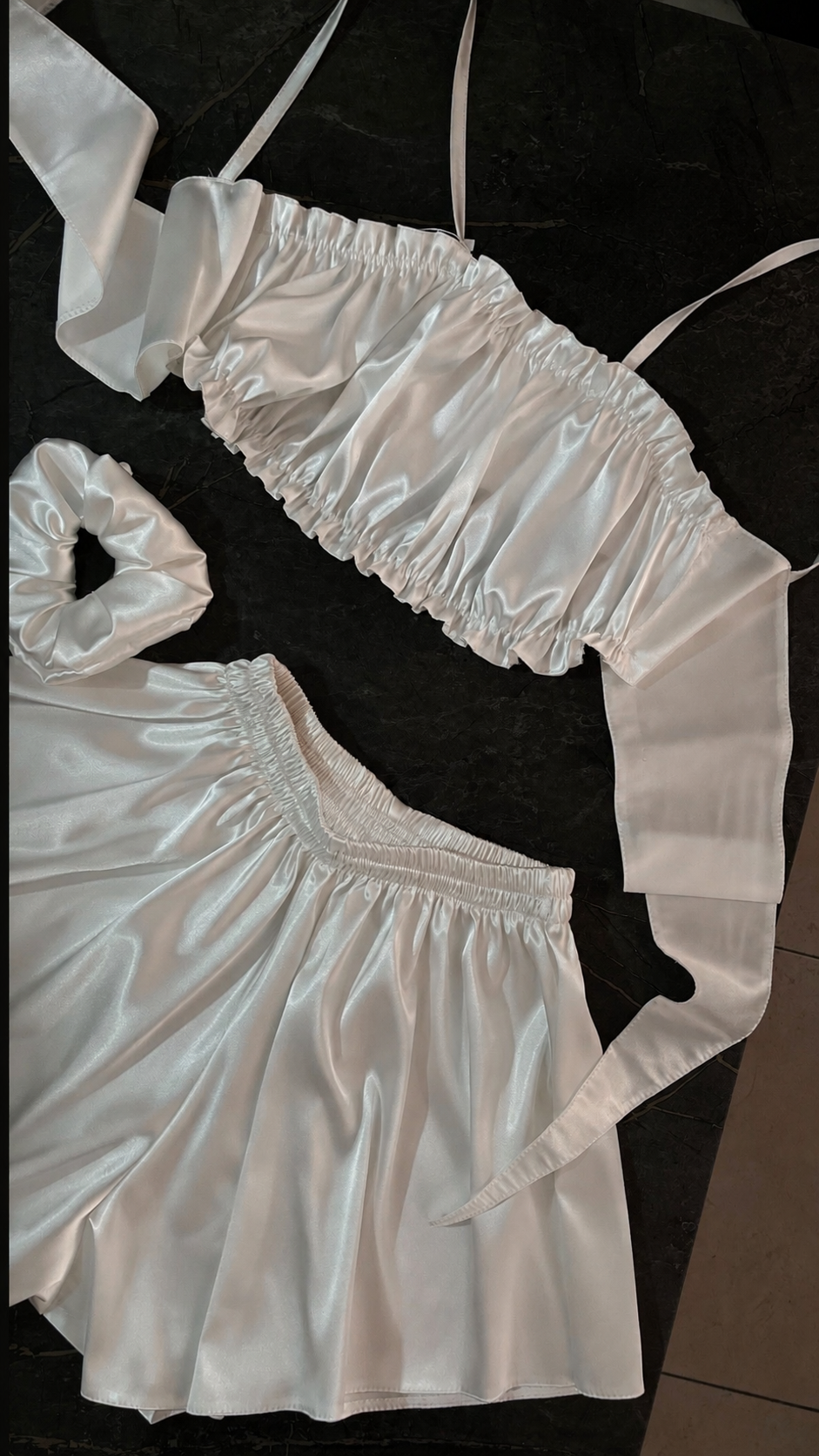 Luna Satin 3-Piece Set – Top, Shorts & Scrunchie - One Size