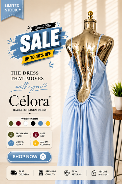 Célora backless linen maxi dress, styled detail view
