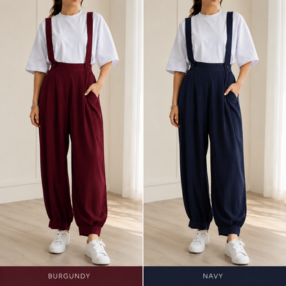 Célora everyday strap pants, styled full-length view, 100 cm