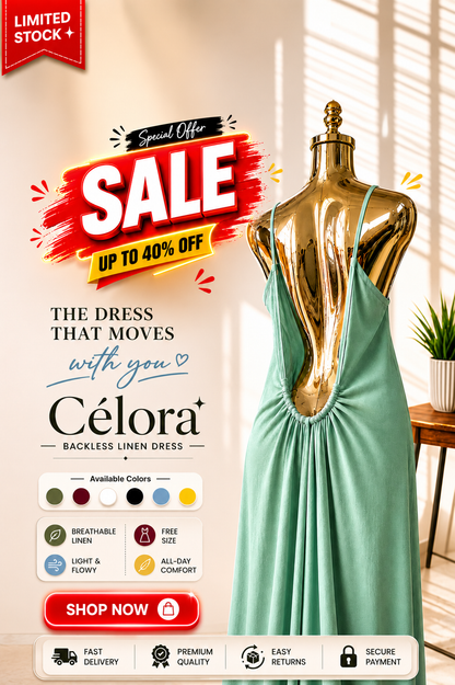 Celora Summer Set — Backless Linen Dress in Mint Green