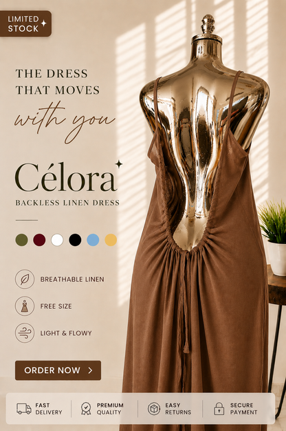 Célora backless linen maxi dress worn with the flowy Free Size fit