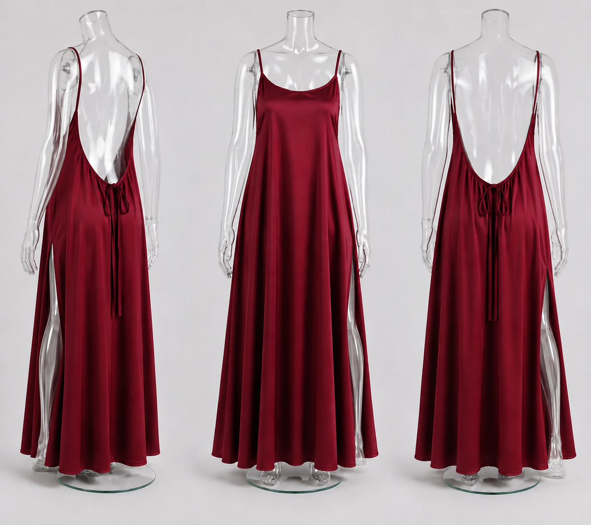 Celora Backless Side-Slit Satin Maxi Dress - Free Size