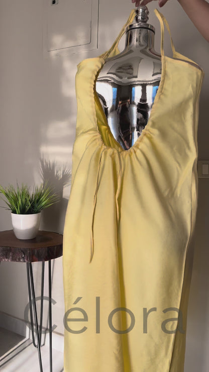 Célora Luxury Backless Linen Dress – (Free Size) Breathable Flowy Fit