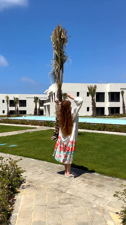 Célora floral kaftan dress, side view